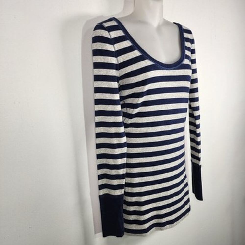 Abercrombie and Fitch Womens Top Blue Gray Striped Scoop Long Sleeve L Moose - Picture 6 of 12